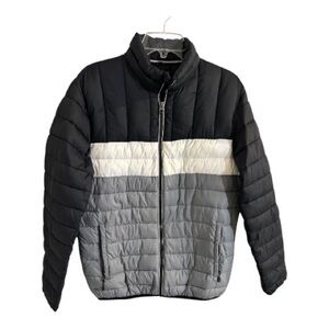 Swiss Tech Men's Black White and Gray Puffer Jacket Size Small
